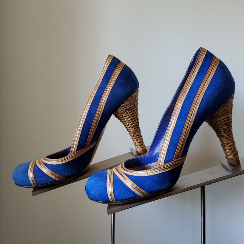 Costume National Suede & Raffia Heels